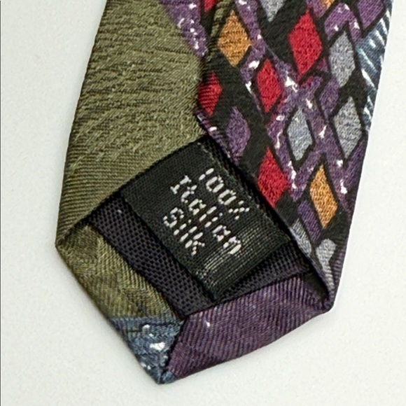 Zylos George Machado Vintage Men's Purple & Green Italian Silk Abstract Tie - Picture 3 of 5